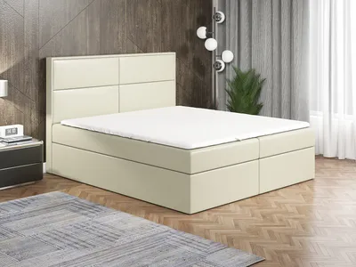 Produktbild von Boxspringbett HOPP 120 x 200 mit 2 Bettkästen, Bonell-Matratze und Topper. Farbe: Beige