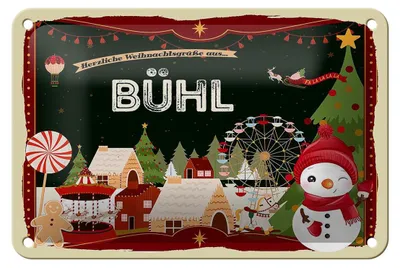Produktbild von Blechschild Weihnachten Grüße BÜHL Geschenk Fest Dekoration  18x12cm
