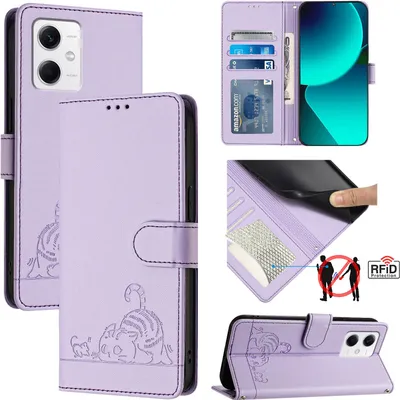 Produktbild von Leder Hülle für Xiaomi Poco X5/Redmi Note 12 5G Süße Katze Flip Case Brieftasche Schutzhülle mit Standfunktion Lila