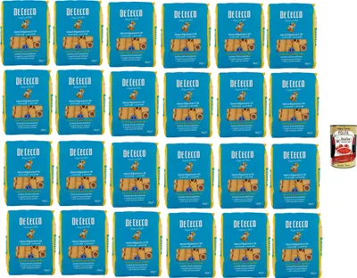 Produktbild von 24x Pasta De Cecco 100% Italienisch Mezzi Rigatoni N° 26 Nudeln 500g + Italian Gourmet Polpa 400g