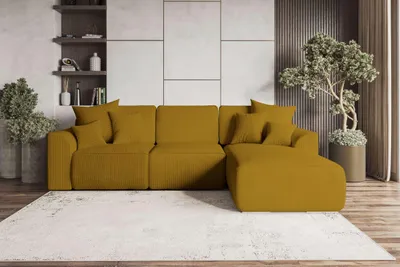 Produktbild von 99rooms Gusto Ecksofa Cordstoff POSO Gold Rechts mit Schlaffunktion