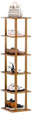 Produktbild von Vertikales Schuhregal mit 5/6/7/8 Ebenen, schmales Schuhregal aus Bambus, kleiner Schuhorganizer, platzsparendes Eckschuhregal, hoher Schuhturm, freistehendes Schuhregal für Eingangsbereich und Kleiderschrank