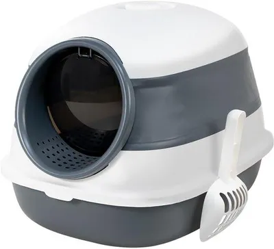 Produktbild von Unyqoos® platzsparende faltbare Katzentoilette mit Deckel und Aktivkohlefilter – geschlossene Katzentoilette aus PP, mit Schaufel, für Katzen bis 5 kg