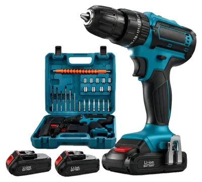 Produktbild von Akku-Schlagbohrmaschine, 21V Bürstenloser Motor, 2-Gang Steuerung, 2 Batterien A– Pro