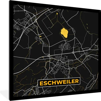 Produktbild von MuchoWow® Gerahmtes Poster Schwarz und Gold - Stadtplan - Eschweiler - Deutschland - Karte 40x40 cm - Poster mit Schwarzem Bilderrahmen Wandposter Rahmen Foto Bilder - Mit Rahmen - Wanddekoration Schlafzimmer
