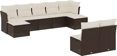 Immagine prodotto di vidaXL Set di divani da giardino 9 pezzi con cuscini in polirattan marrone