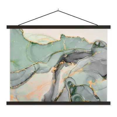 Produktbild von MuchoWow® Textilposter Gold - Marmor - Grün - Luxus - Glitzer - Marmoroptik 40x30 cm mit schwarzem Rahmen - Dekorationen