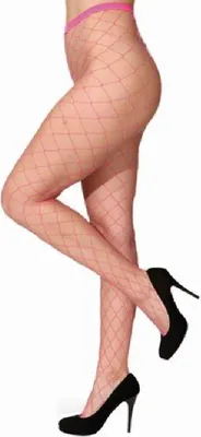 Produktbild von O41027-20 neonpink Damen groß-Netz Strumpfhose Hippiekleid