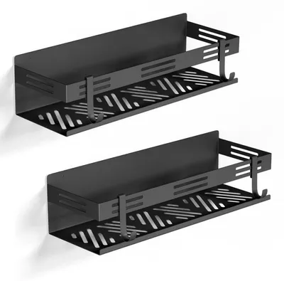 Produktbild von Gewürzregal Metall Schwarz 2 Stück 30 x 10 x 7,8 cm mit Haken