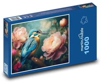 Zdjęcie produktu dla Puzzle 1000 Zimorodek na tle kwiatów - martinpuzzle