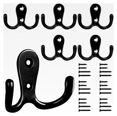 Produktbild von 6 Stück Kleiderhaken, Doppelte Wandhaken aus Metall in Schwarz für Garderobe, Badezimmer und Küche