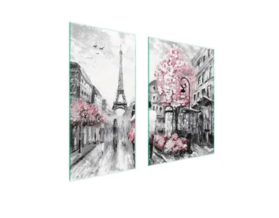 Immagine prodotto di Piastre copri fornelli 2 pezzi 75x52 Copri piano cottura in Vetroceramica tagliere in vetro Paris Pink
