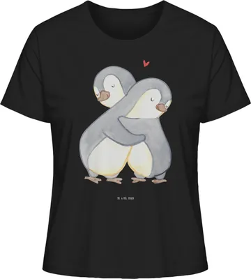 Produktbild von Mr. & Mrs. Panda Oberteil Damen Pinguine Kuscheln Größe XL - Schwarz - Geschenk, für Freundin, Frauen, Shirt Mit Spruch, T-Shirt, Kurzarmshirt, Hochzeitstag, Valentinstag