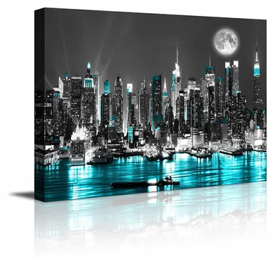 Produktbild von Visario Leinwandbild New York Moonlight Nights 80x60 cm – Bild Wandbild Kunstdruck, aufhängfertig, Echtholzrahmen, Zackenaufhänger, Art. 4024