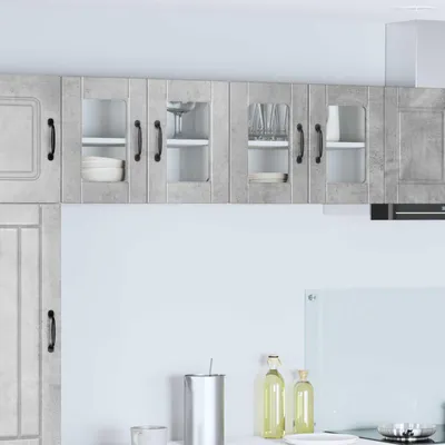 Immagine prodotto di vidaXL Armadietto a parete in vetro PORTO Grigio cemento 60 x 31 x 40 cm in materiale derivato dal legno