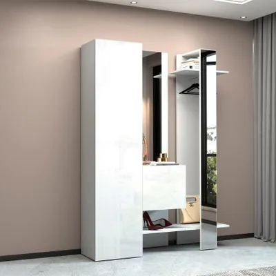 Produktbild von Garderoben-Set mit Schuhschrank, Schrank, Kleiderhaken und 2 Spiegeln Guapa