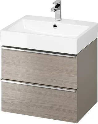 Produktbild von BADLAND Badmöbel Set Badezimmerschrank mit Keramikwaschbecken, 2-Schubladen VIRGO 60 Grau Eiche, Silber Möbelgriffe