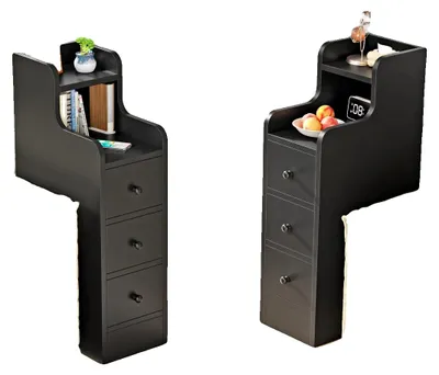 Productafbeelding van Nachtkastje, 3 lades, ruimtebesparend design, zwart