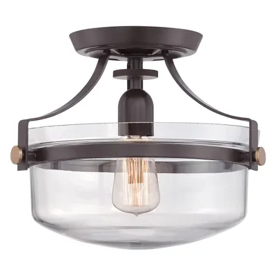 Zdjęcie produktu dla Lampa sufitowa Penn Station zachodni brąz 1xE27x60W szkło wym:26,7x33x33cm IP20 Quoizel