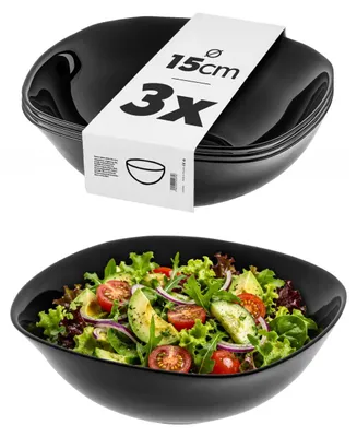 Productafbeelding van KADAX Zwarte ontbijtkommen, set van 3, 16,5 cm, vierkante glazen kommen voor ontbijt, fruit en dessert, dessertkommen, moderne serveerschalen (zwart)