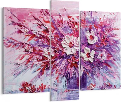 Produktbild von Bild auf Leinwand - Leinwandbild - 3 Teile - Pastos Blumen Rosa - 95x80cm - Wand Bild - Wanddeko - Wandbilder - Leinwanddruck - Bilder - Wanddekoration - Leinwand bilder - Wandbild - CB95x80-4530
