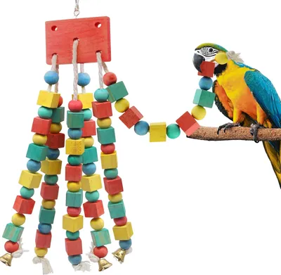 Imagen del producto de Juguete de madera colgante para pájaros, de varios colores, ideal para loros, 1 unidad