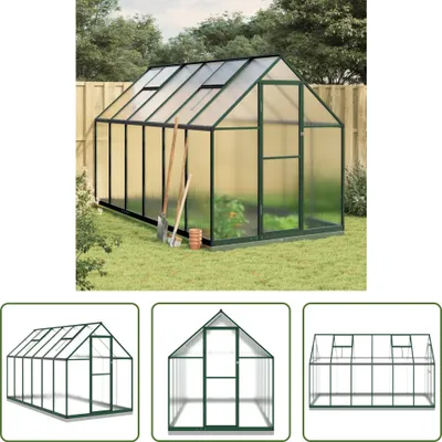 Produktbild von The Living Store Gewächshaus mit Fundamentrahmen Grün 334x169x202 cm Aluminimum