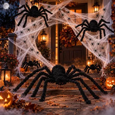 Productafbeelding van Halloween-spin - Halloween-spindecoraties en 60 g spinnennet - Realistische nepspin