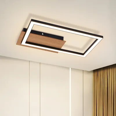 Immagine prodotto di ZMH plafoniera LED plafoniera nera moderna camera da letto lampada 12W legno cucina lampada 3000K bianco caldo lampada rettangolare corridoio per soggiorno corridoio ufficio