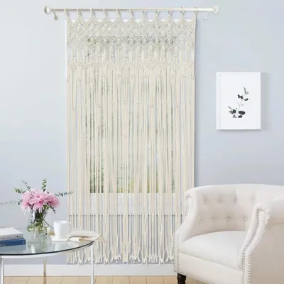 Produktbild von Makramee Vorhang - Tür-/Fenstervorhang - 120×195 cm - Handgefertigt - Boho-Stil - Halbtransparent 41–85 % - Baumwollgarn, 1 Paneel - Weiß