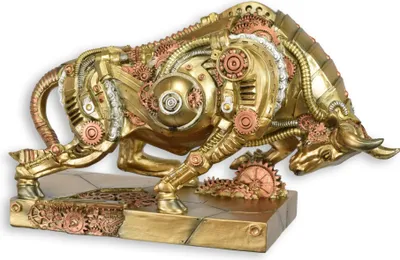 Produktbild von Steampunk-Figur angreifender Stier aus Kunstharz Replikat Retro Design Dekoration