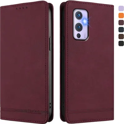 Produktbild von Hülle für OnePlus 9, Retro Kunstleder Ständer Klapphülle mit Kartenfächer und Magnetische Rot