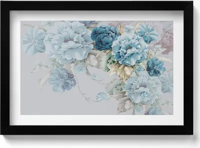Produktbild von Gemälde mit zarten Pfingstrosenblüten– Wandbild mit Rahmen – Gerahmtes Bild  – Wanddekoration – 30x20 cm –  Schwarz Rahmen