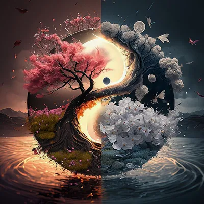 Produktbild von Diamant Painting Set Natur Yin Yang Baum des Lebens 5D Strass Bilder 30x30 cm