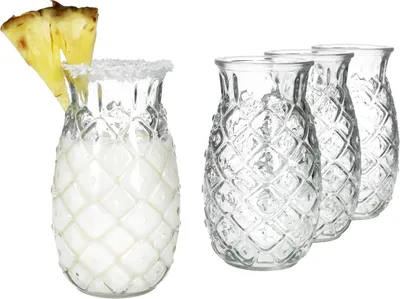 Produktbild von 4x Pina Ananas Gläser 400ml Cocktail-Glas transparent Relief Longdrink Party