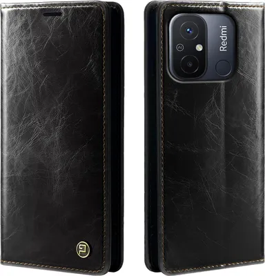 Produktbild von Handyhülle für Xiaomi Redmi 12C Kunstleder Flip Cover Hülle RFID Schutz Case Kartenfach Farbe: Schwarz