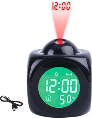 Produktbild von Projektionswecker für Schlafzimmer, Dualanzeige für Zeit und Temperatur, Sprachsignal, schwarz