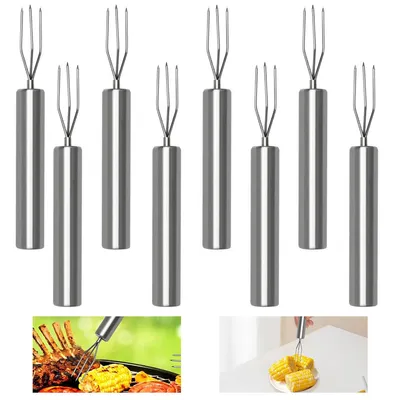Produktbild von Edelstahl Kartoffelgabel Set 8-teilig,  Pellkartoffelgabel, Maisgabeln, Grillgabeln, wiederverwendbar, Camping BBQ
