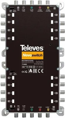 Produktbild von Televes 714405, 5 Eingänge, 16 Ausgänge, 950 - 2400 MHz, 47 - 862 MHz, 3 dB, 4 dB
