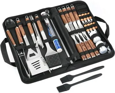 Produktbild von Grillzubehör-Set – Grillwerkzeuge – Für die Zubereitung im Freien – 38-teiliges Set – 39 cm – Schwarz