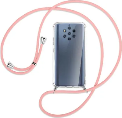 Produktbild von Handykette Backcover-Schutzhülle mit Band (Metall silberfarben) für Nokia 9 PureView - rosa