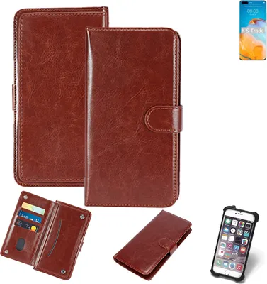 Produktbild von K-S-Trade 360° Hülle kompatibel mit Huawei P40 Pro braun Kunstleder Case BookCase WalletCase Kunstlederederhülle Handyhülle, Rundumschutz Bumper