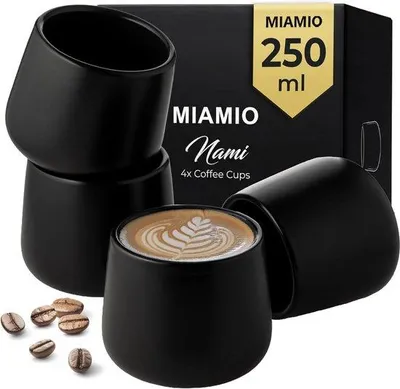 Obrázok produktu pre Sada 4 keramických šálok na kávu, 250 ml, moderný tvar bez uška, šálky na cappuccino a kávu, čierne