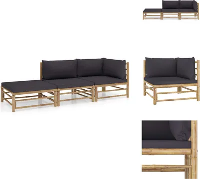 Produktbild von vidaXL 3-tlg. Garten-Lounge-Set mit Dunkelgrauen Kissen Bambus -  Gartenmöbel-Sets