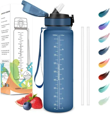 Produktbild von Trinkflasche mit Trinkhalm, 1000 ml, auslaufsicher, für Sport und Fitness