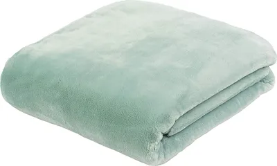A folded mint green blanket is shown on a white background.