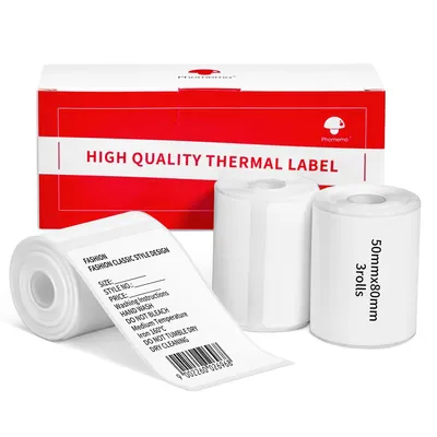 Produktbild von Phomemo 3 Rollen M110 etikettenpapier, Multifunktionales selbstklebendes für Phomemo M110 Etikettendrucker Etikett 1.97"x3.15"(50x80mm), 100 Etiketten