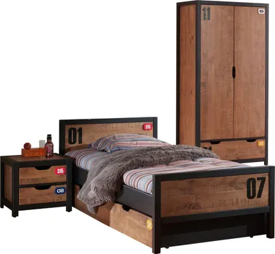 Produktbild von Bettanlage >ALEX< in Kiefer gebürstet cognacfarbig aus Massive Kiefer