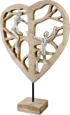 Produktbild von Gilde Skulptur, Herz, "Herzbaum", Klettermotiv, Aluminium, Mangoholz, naturfarben, VE 2, L. 10 cm, B. 31,5 cm, H. 47 cm Höhe: 47.00 cm Breite: 31.50 cm Tiefe: 10.00cm  55595