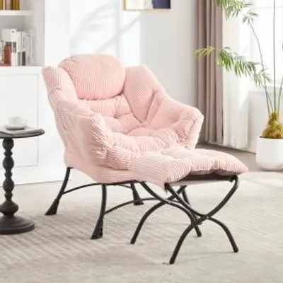 Produktbild von MODFU Relaxsessel Einsitzer mit Hocker Ergonomische Rückenlehne Lesestuhl Loungesessel mit Seitentasche Rosa